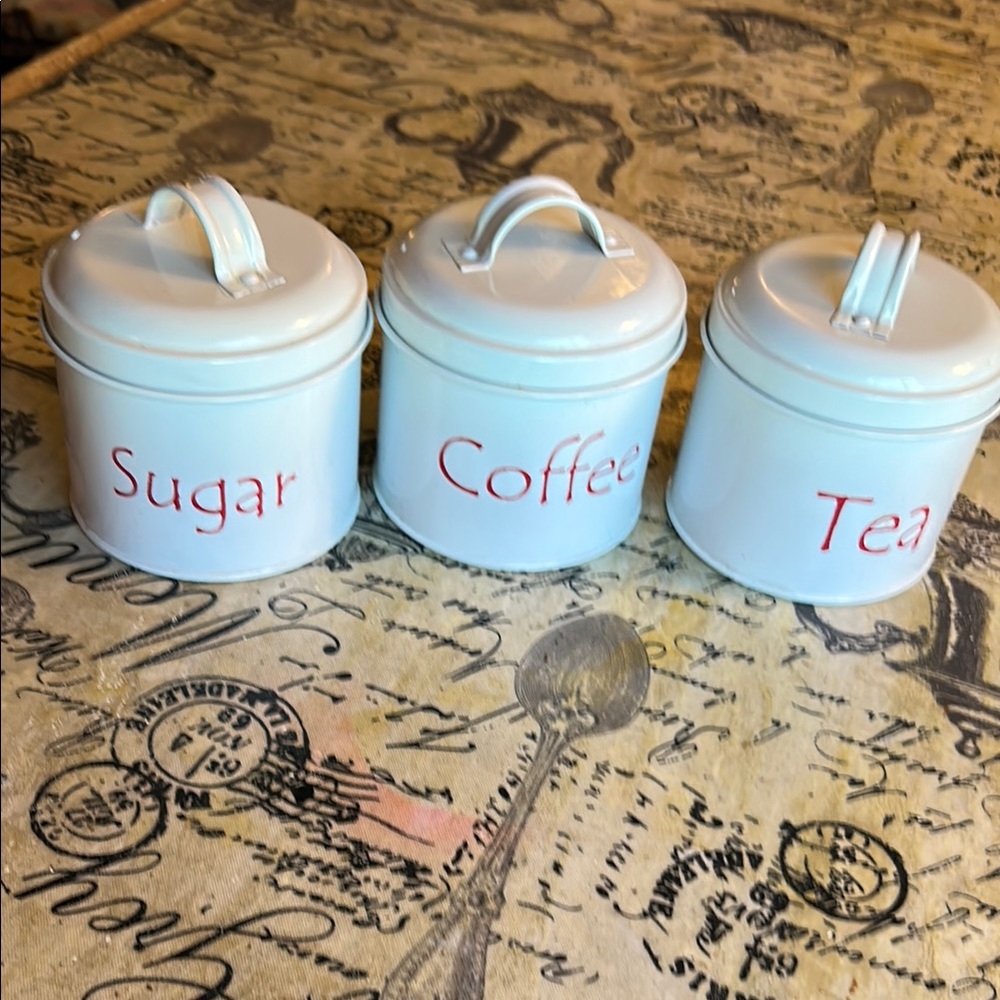 White Canister Set for Sugar, Coffee, and Tea